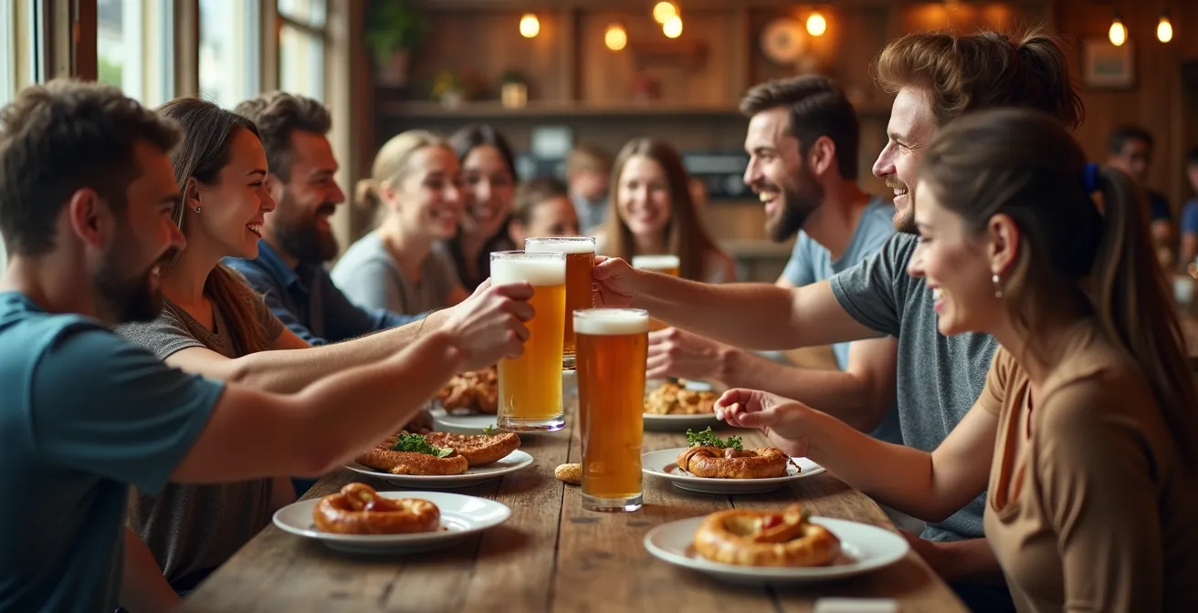 Besucher genießen günstige Mahlzeiten in der Augustiner-Festhalle