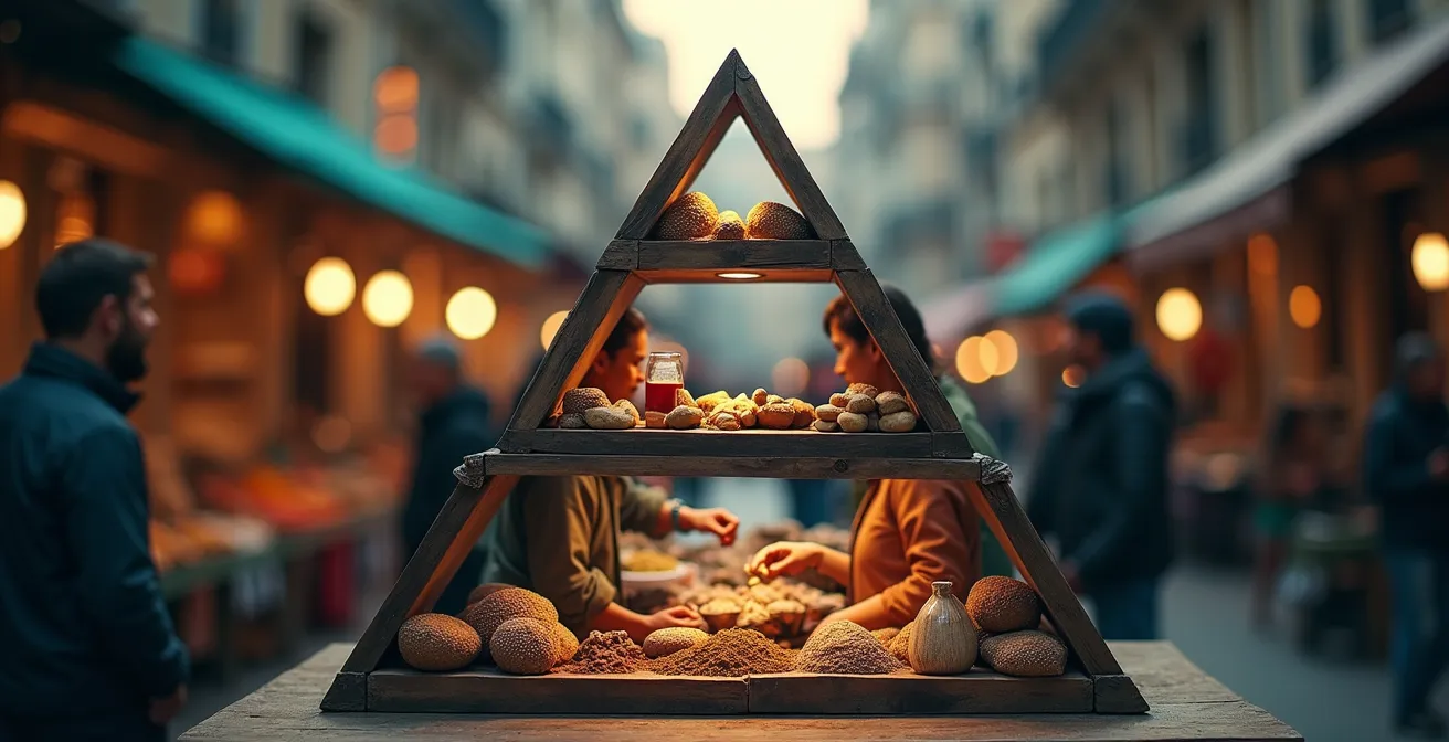 Visualisierung der Immersion-Pyramide mit drei Ebenen der Reiseerfahrung