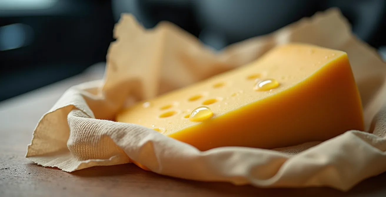 Kühlbox mit eingewickeltem Käse und natürlichen Kühlmethoden