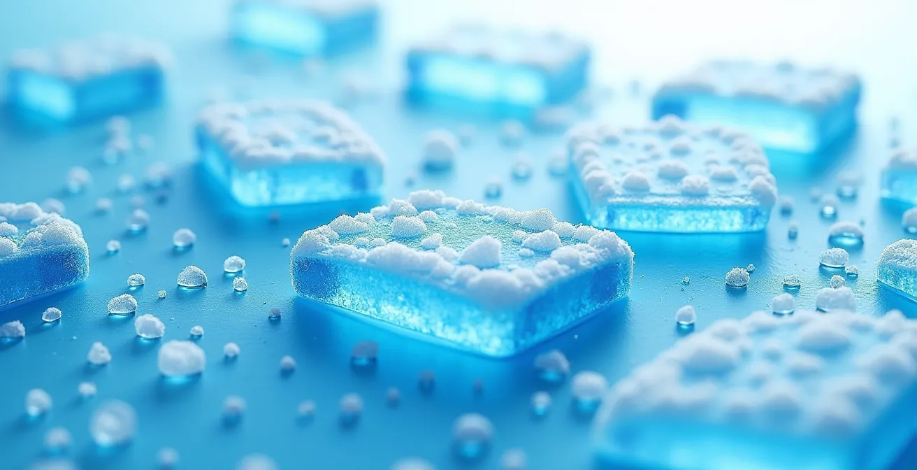 Professionelle Anordnung von Kühlakkus und Lebensmitteln in einer Kühlbox, die die Schichtmethode zur optimalen Kühlung zeigt.