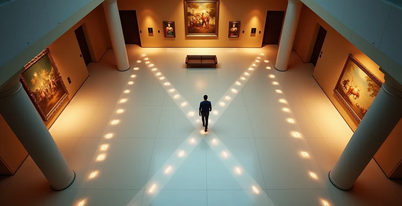 Museumsbesucher folgt einer durchdachten Route mit Pausenzonen und Highlights