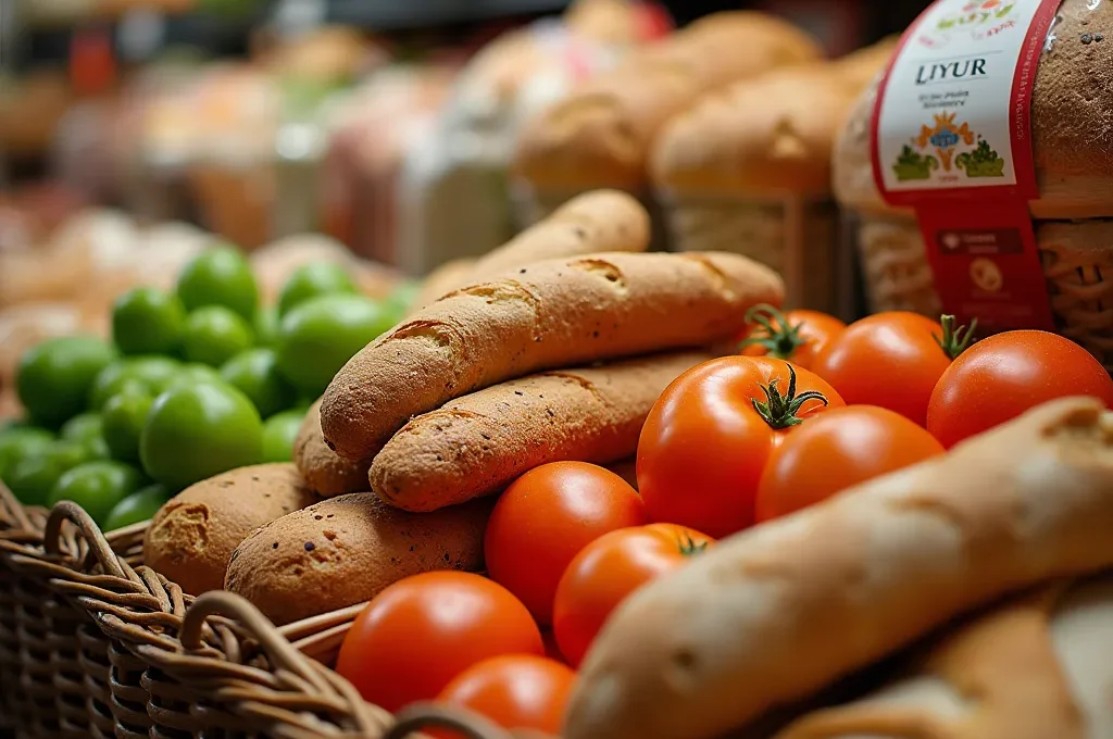 Nahaufnahme von regionalen Produkten im deutschen Supermarkt