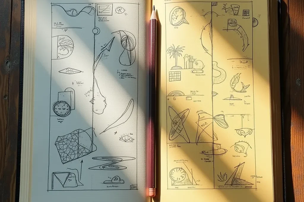 Geteiltes Notizbuch zeigt reine Beobachtung links und Interpretation rechts