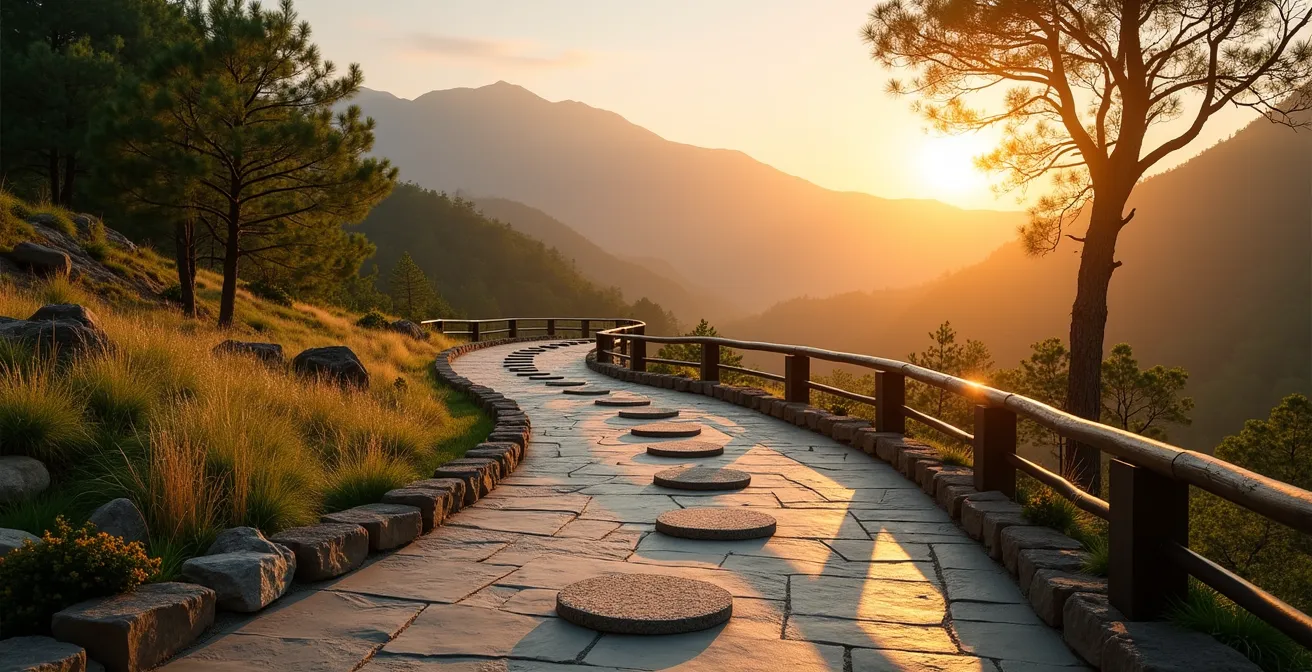 Weitwinkelaufnahme eines Spa-Resorts in natürlicher Umgebung über mehrere Tage